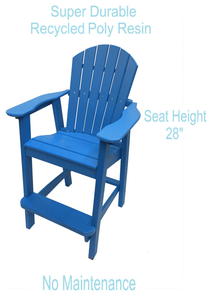 Phat Tommy Tall Adirondack Chair, All Weather Balcony Chair, Poly Furniture, Marina Blue