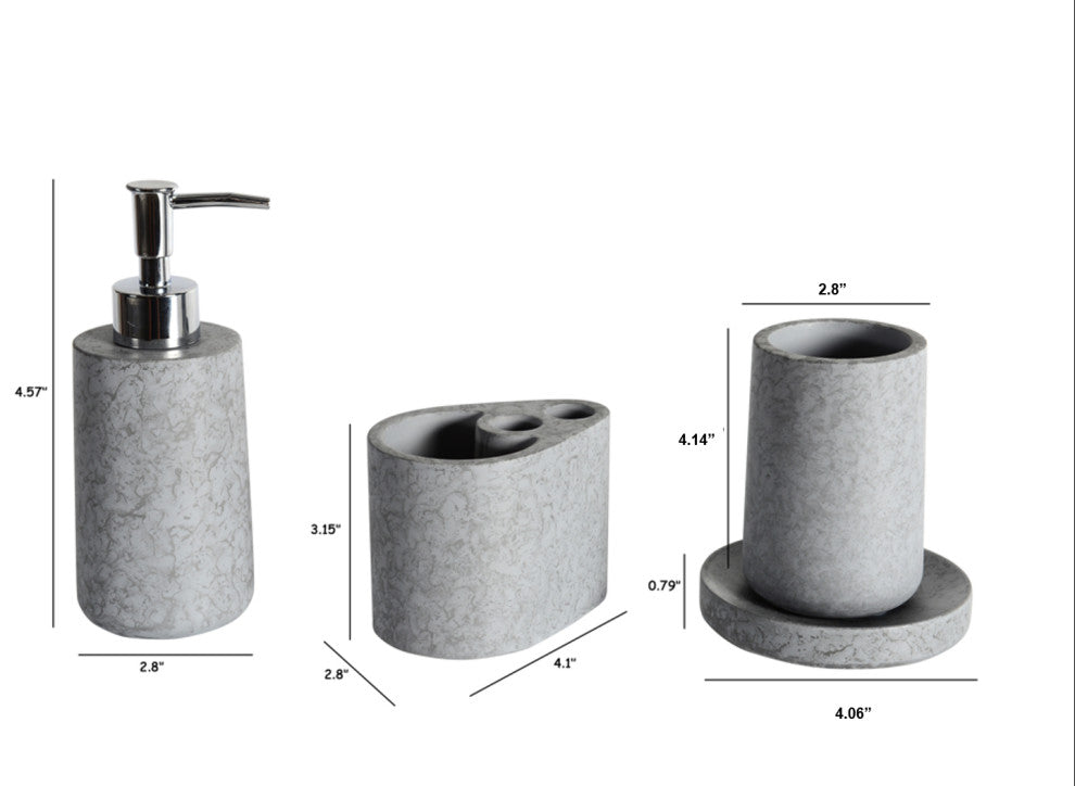 4-Piece Concrete Bathroom Accessory Set, Grey