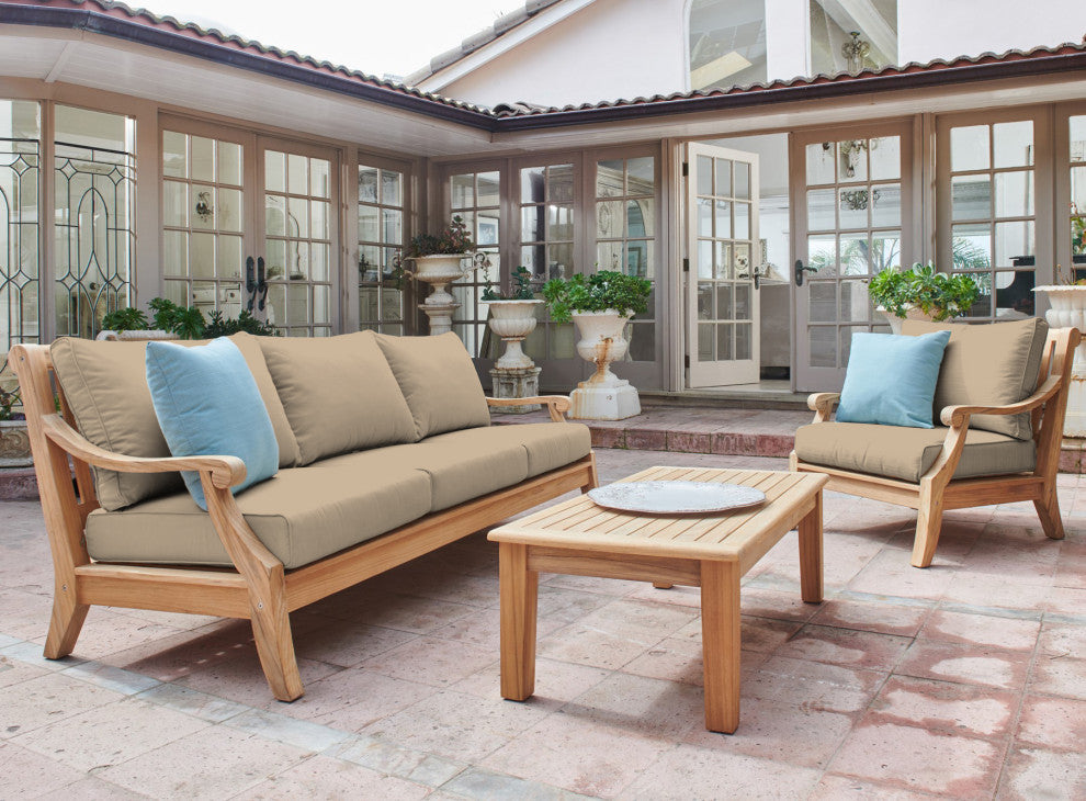 Sonoma Teak Deep Seating Outdoor Club Chair with Sunbrella Fawn Cushion