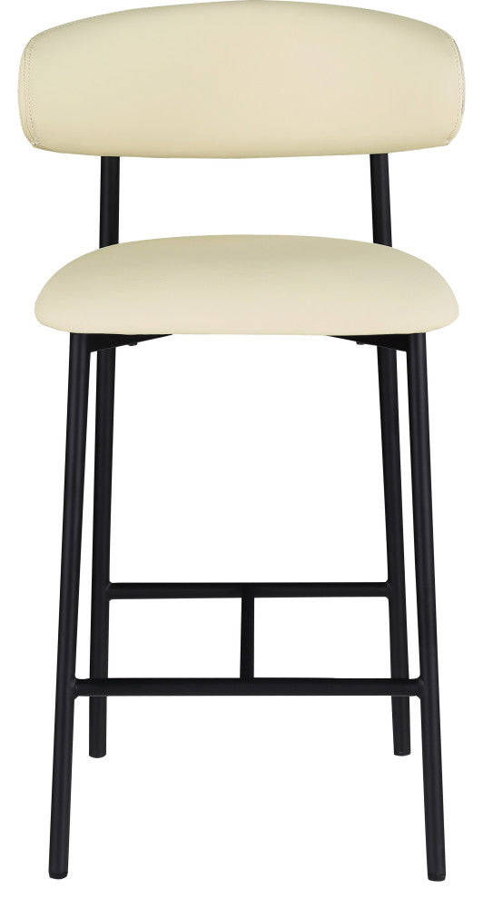 Lupita Upholstered Counter Stool, Cream, Vegan Leather, Matte Black, Set of 2