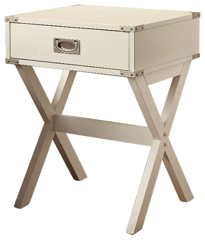 Benzara BM154580 1 Drawer Wooden End Table With X Shaped Legs, White