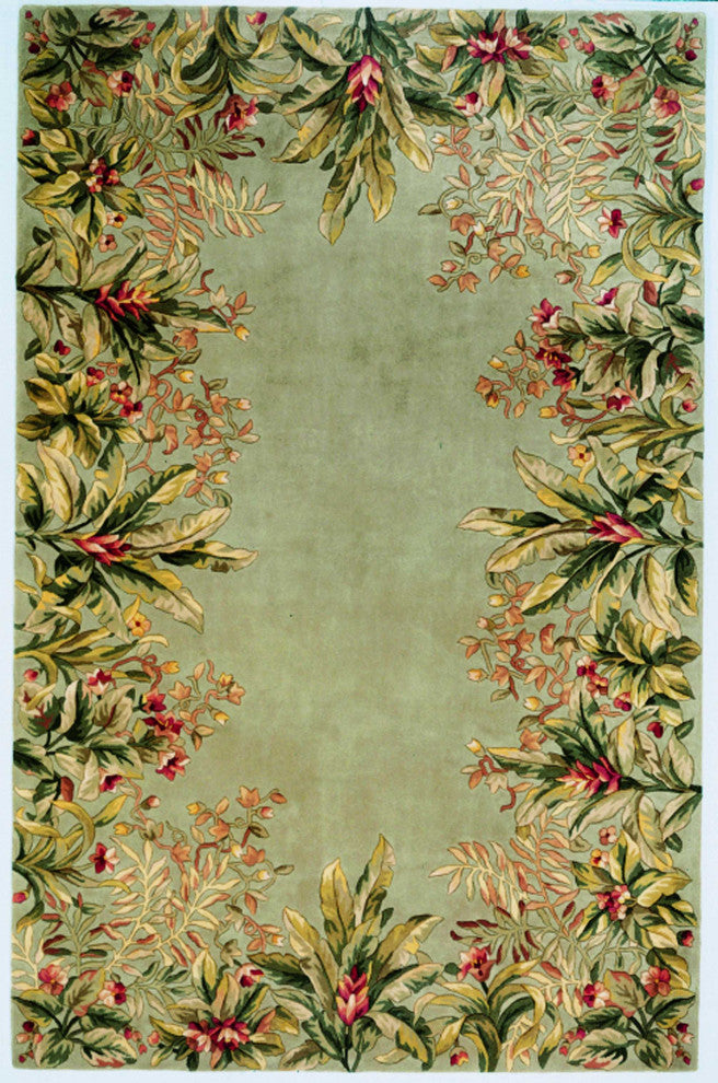 HomeRoots 4'x6' Sage Green Hand Tufted Bordered Floral Indoor Area Rug