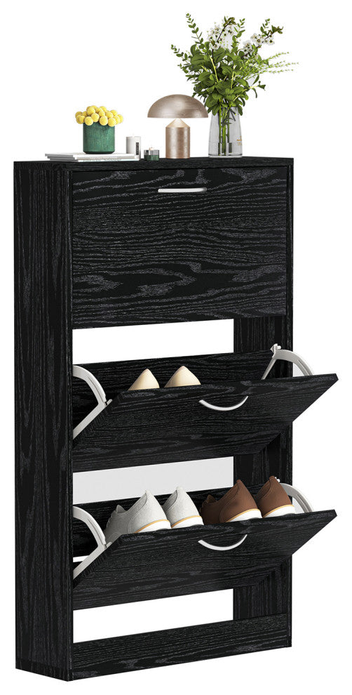 Shoe Cabinet Flip Drawers Shoe Organizer With Large Capacity Black