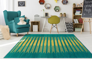 Modern Flatweave Aubriell Green/Gold Rug, 5'8x7'8