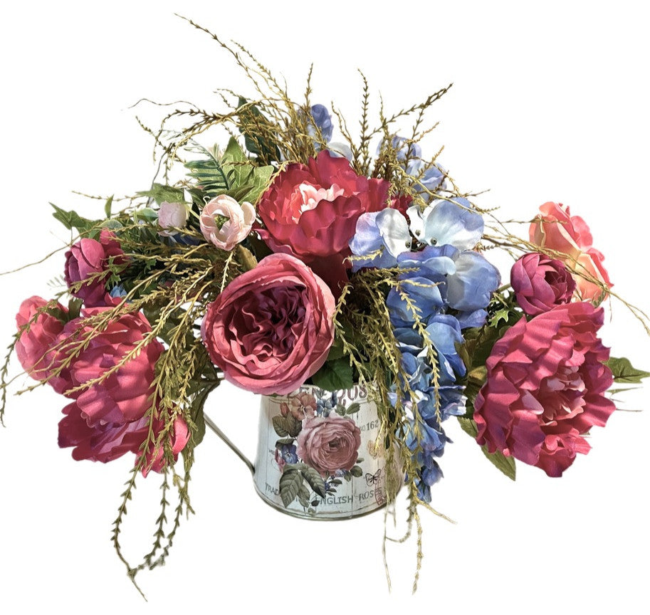 Farmhouse Floral Arrangement Peony Wisteria Watering Can Floral 18" X 16"