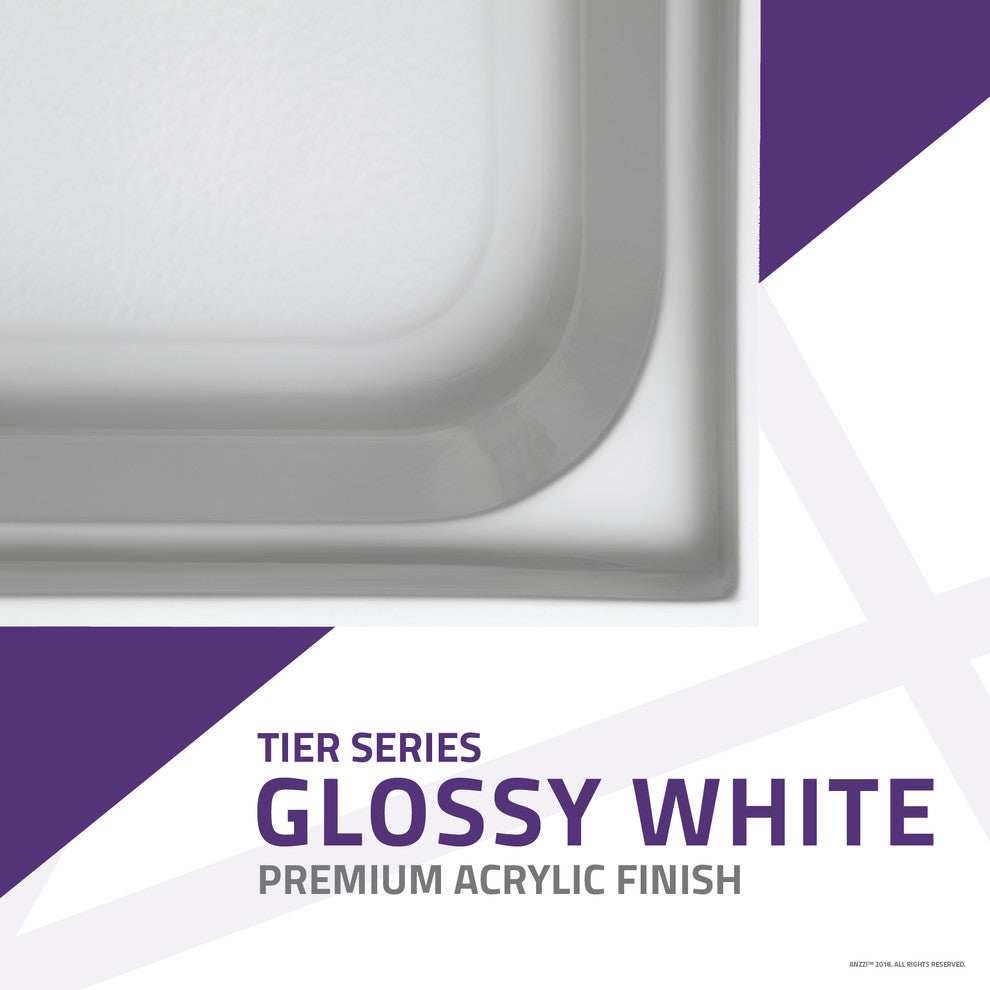 ANZZI Tier 32"x60" Center Drain Single Threshold Shower Base, White, 32"x60", Center Drain
