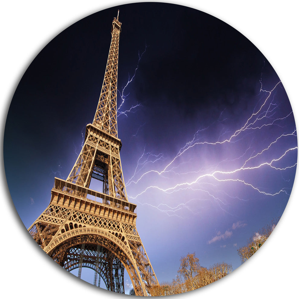 Beautiful View Paris Eiffel Tower Under Purple Sky, Round Wall Art, 36"