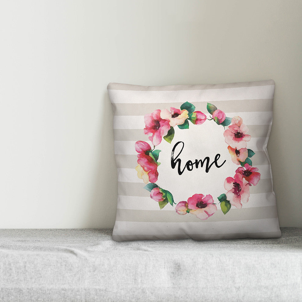 Home Floral Wreath 18x18 Throw Pillow
