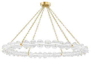 Lindley LED Chandelier, Large, Aged Brass Frame, Etched Shade