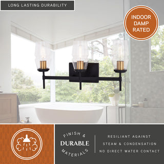 Warren 3 Light Vanity Light Matte Black and Brushed Brass