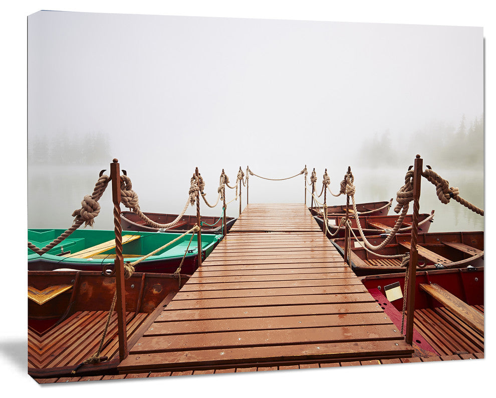 Boats in Mysterious Fog, Boat Canvas Art Print, 40"x30"