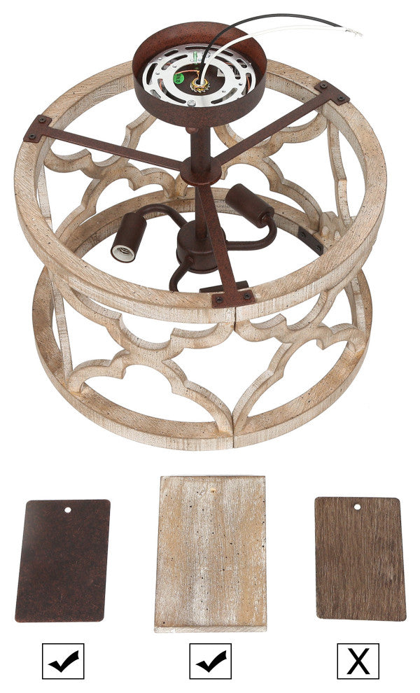LNC 3-Light Distressed Wood/Bronze Farmhouse Drum Semi-Flush Mount Ceiling Light