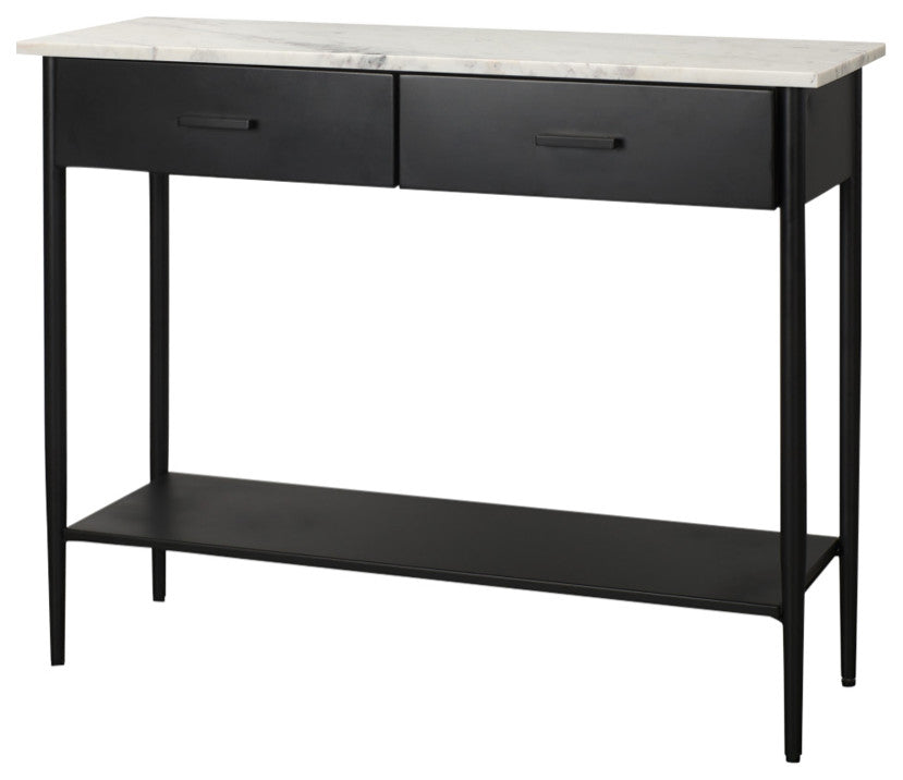 Amika White Marble Top Black Metal Base Console Table