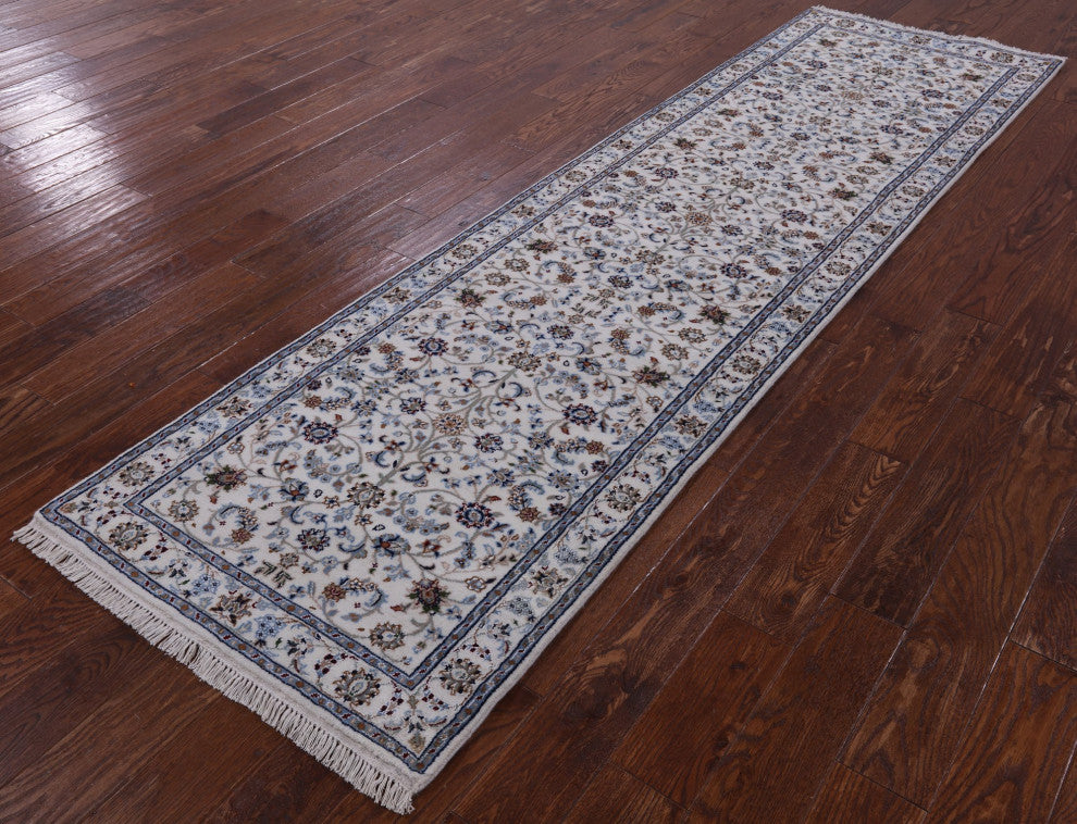 2' 11" X 10' 0" Runner Persian Nain Wool and Silk Handmade Rug Q8531