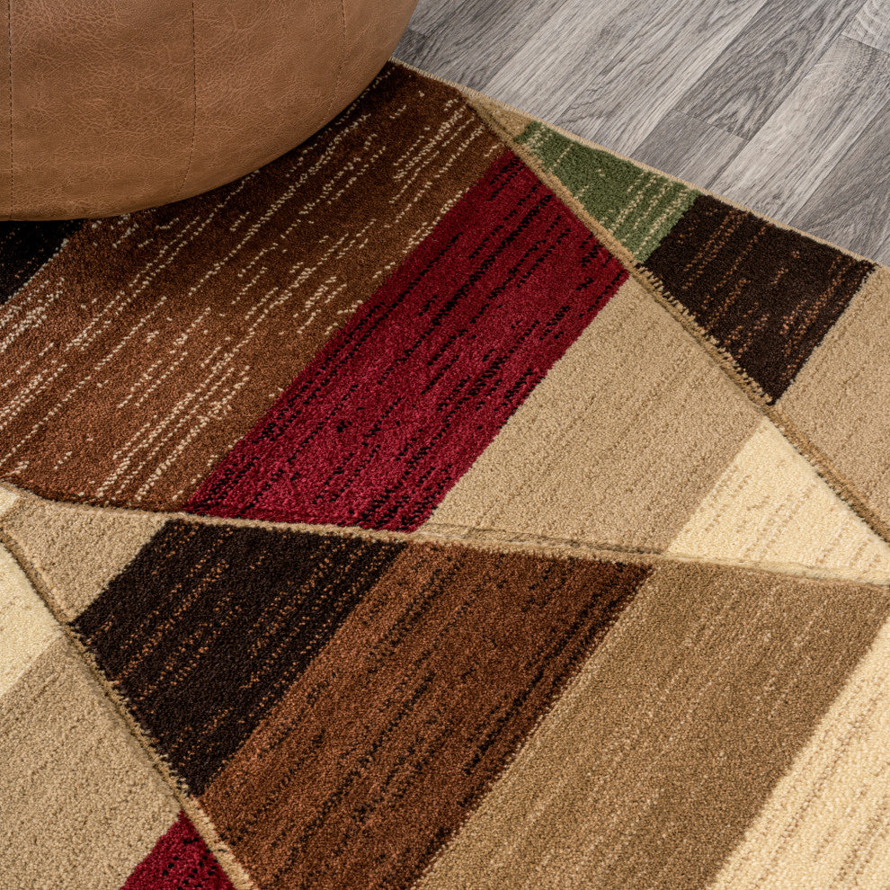 Kehoe Retro Diamonds Geometric Red/Brown/Cream 2 ft. x 8 ft. Runner Rug