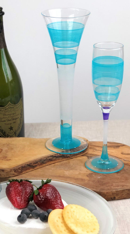Retro Stripe Turquoise Champagne Glasses, Set of 2