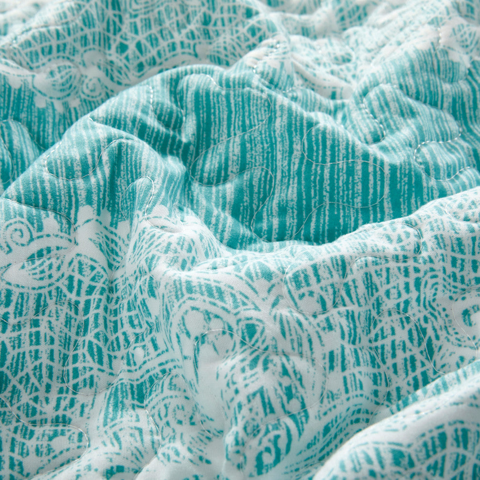 Emma Quilt 5 Piece Sets, Teal, Over-Sized King 122" X 106"