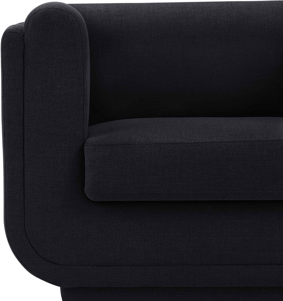 Kimora Linen Textured Fabric Upholstered Loveseat, Black