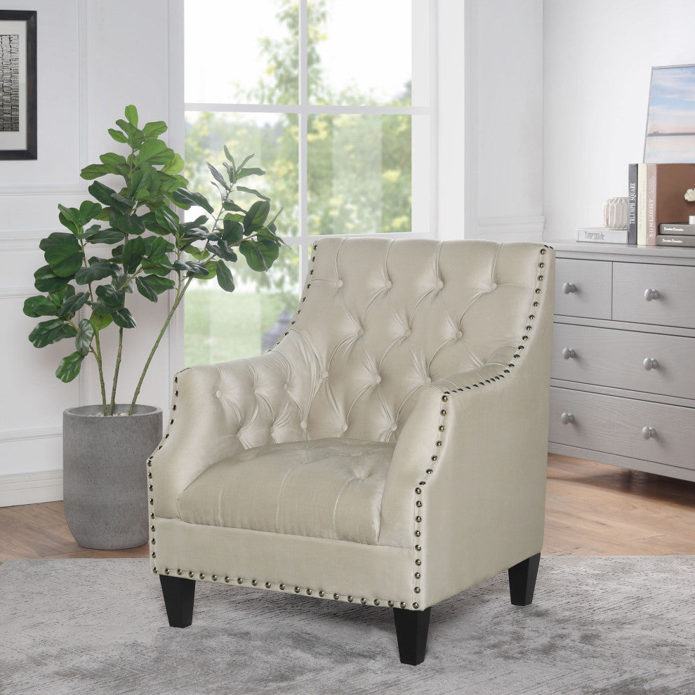 Norway Tufted Accent Chair with Nailhead Trim, Beige