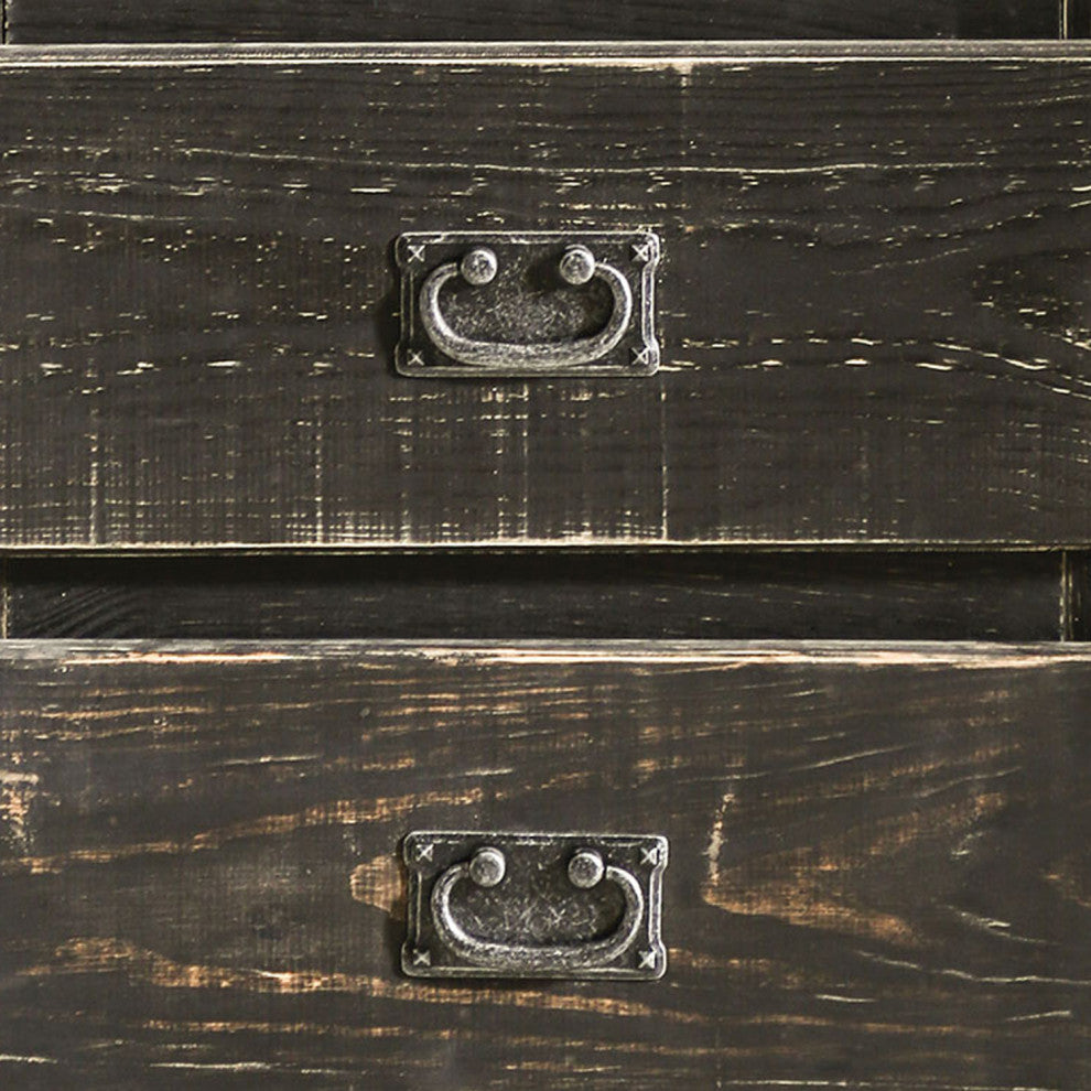 Plank Design 2 Drawer Wooden Nightstand with Bail Pulls, Black
