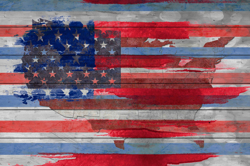 "United States" Print on White Wood, 36"x24"