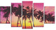 "Row of Beautiful Palms Under Magenta Sky" Wall Art Landscape, 5 Panels, 60"x32"
