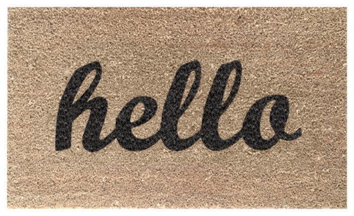 Hand Painted "Hello" Script Welcome Mat, CA Bear Brown