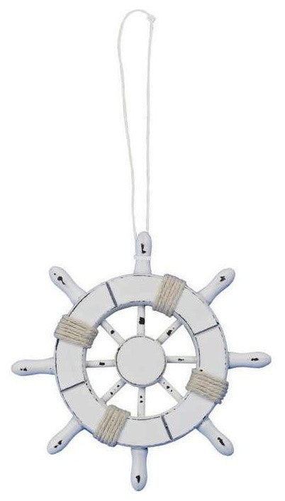 Rustic White Decorative Ship Wheel Christmas Tree Ornament 6'', Christmas Tree