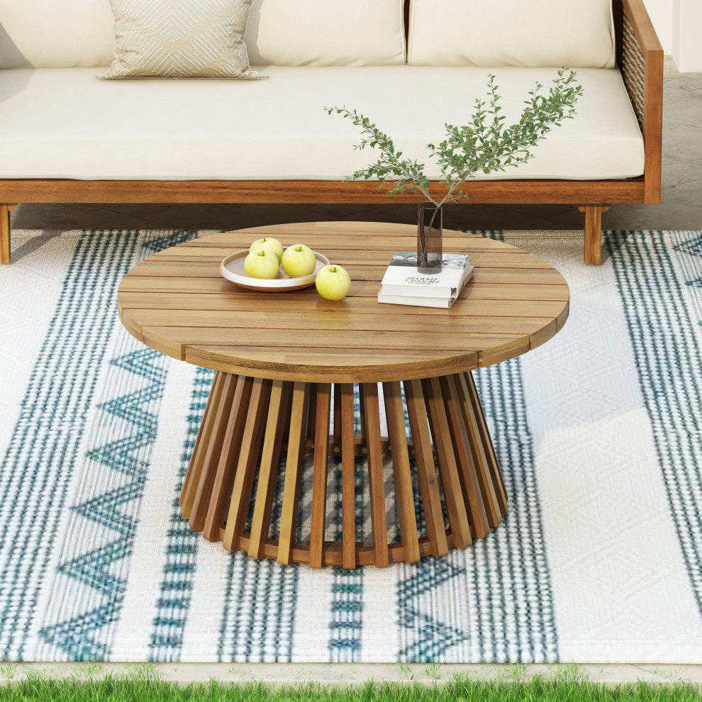 GDF Studio Outdoor Acacia Wood Patio Coffee Table, Light Teak