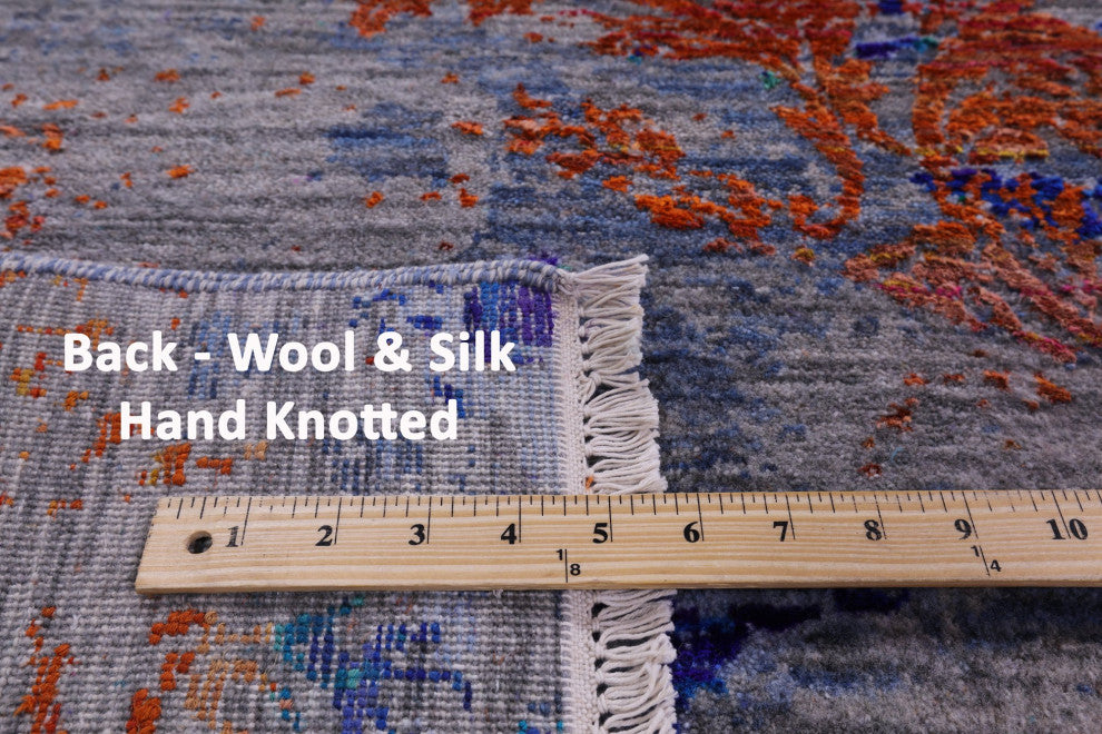 Handmade Abstract Wool and Silk Rug 9' 1" X 12' 0" Q11857