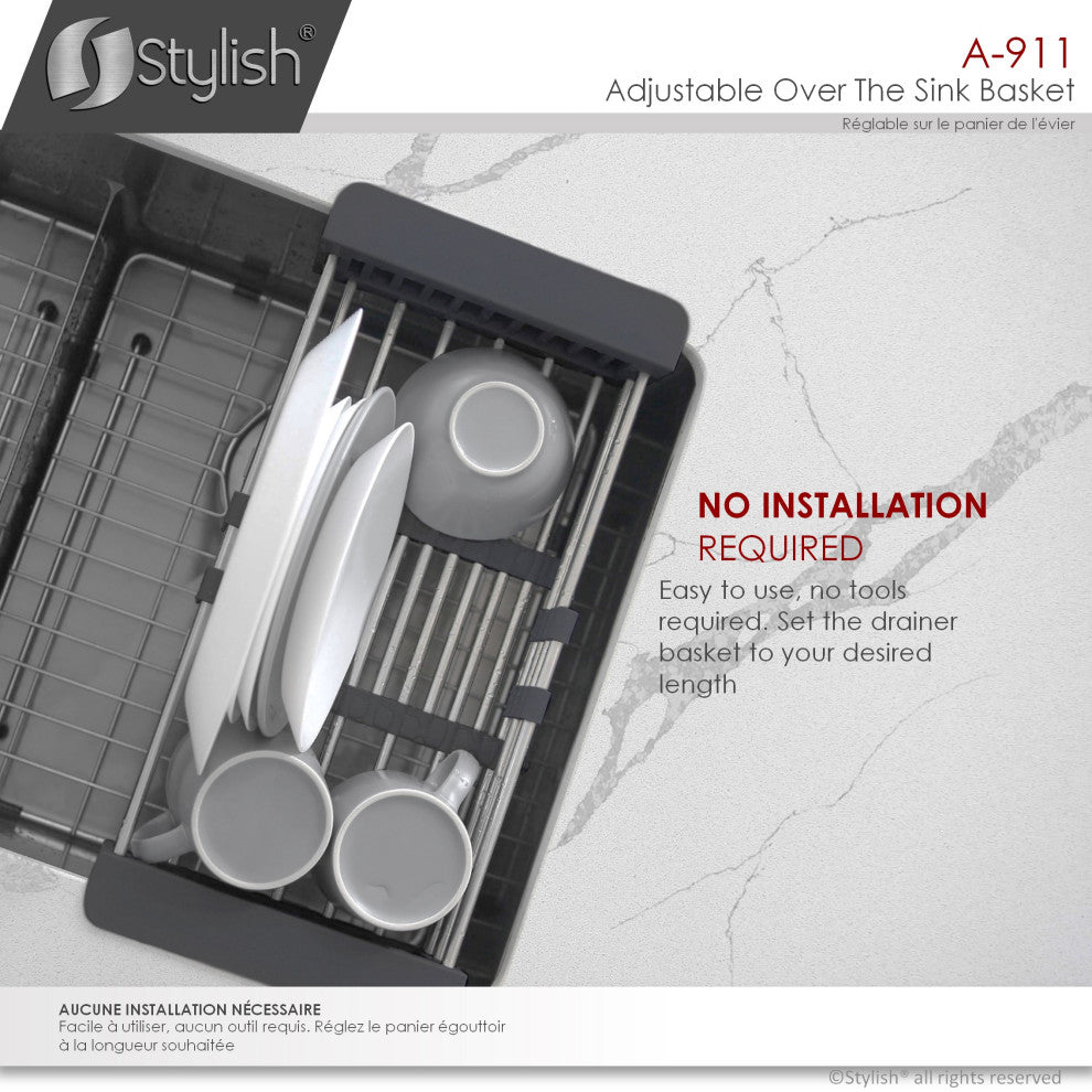 STYLISH Adjustable Over the Sink Stainless Steel Drainer Basket