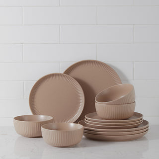 Stone Lain Logan Stoneware 24 Piece Dinnerware Set, Beige
