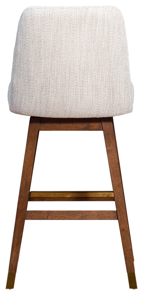 Amalie Swivel Bar Stool in Brown Oak Wood Finish with Beige Fabric