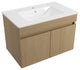 Wall Mounted Bath Vanity, Light Oak, Integrated Ceramic Sink, 24"