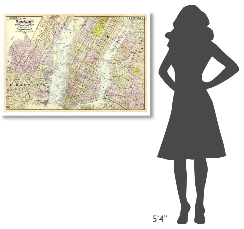 "New York, Brooklyn, Jersey City, 1891" Print by Frederick W. Beers, 46"x32"