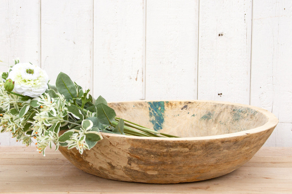 Large Round Bleached Wood Bowl