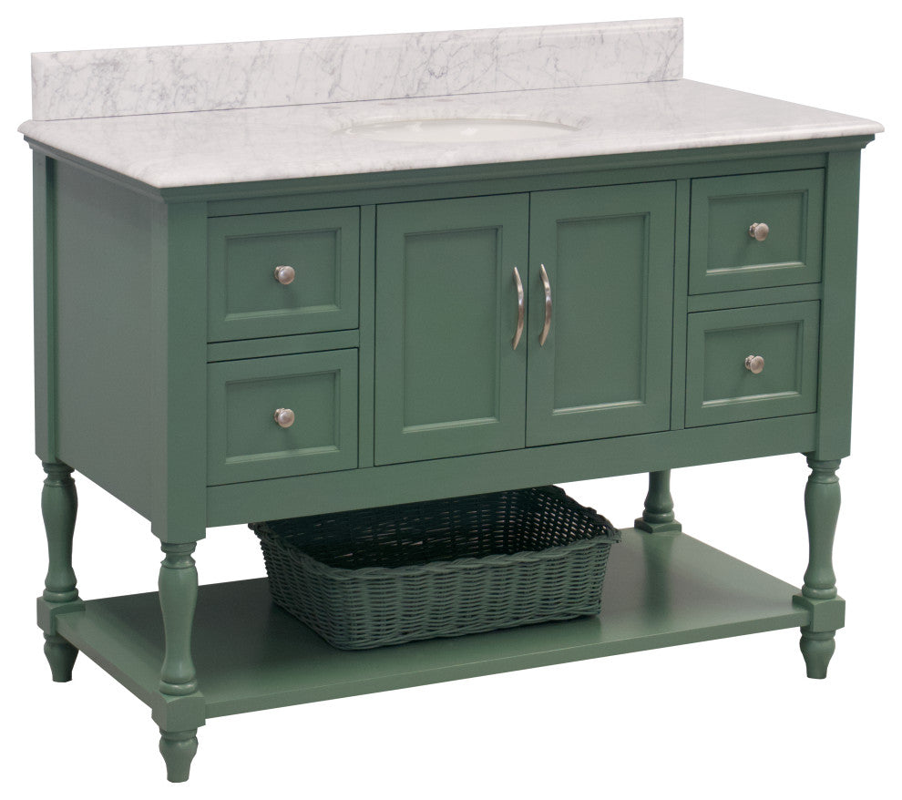 Beverly 48" Bathroom Vanity, Sage Green, Carrara Marble