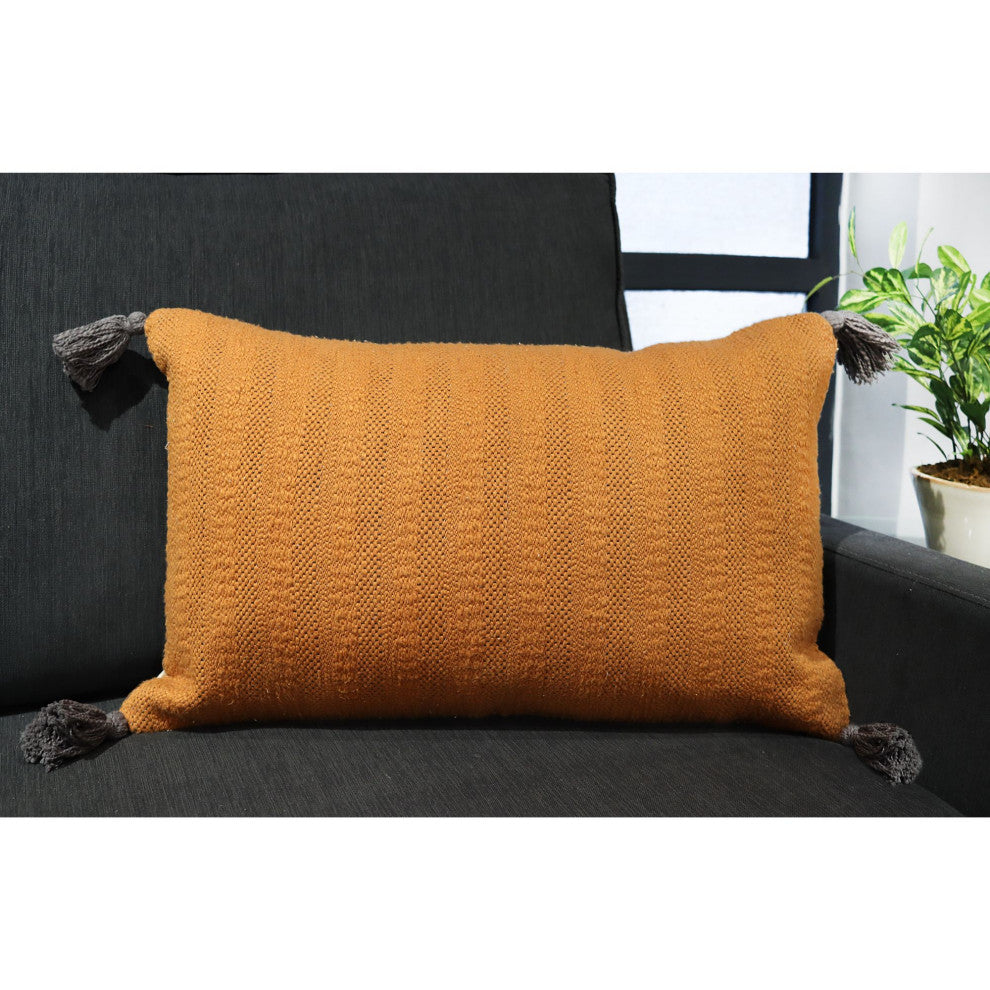 Rust Machine Woven with Tassels Donna Throw Pillow, 16" x 26"
