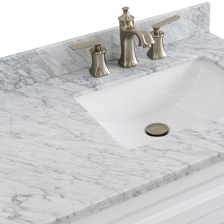 37" Single Sink Vanity, White Finish Top With White Carrara Marble