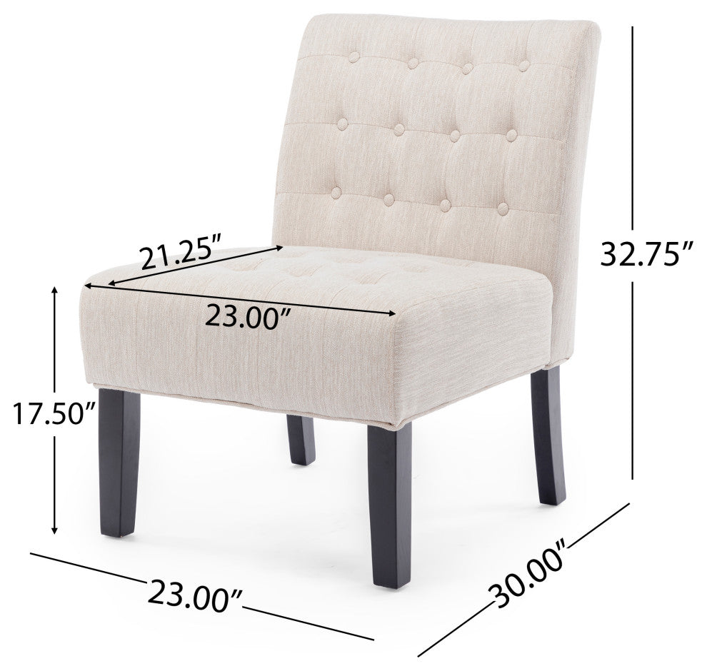 Mulligan Fabric Tufted Slipper Chairs, Set of 2, Beige + Matte Black