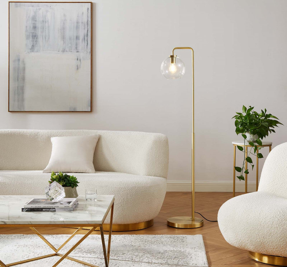 Floor Lamp Light, Gold, Glass, Metal, Modern, Mid Century Bistro Hospitality