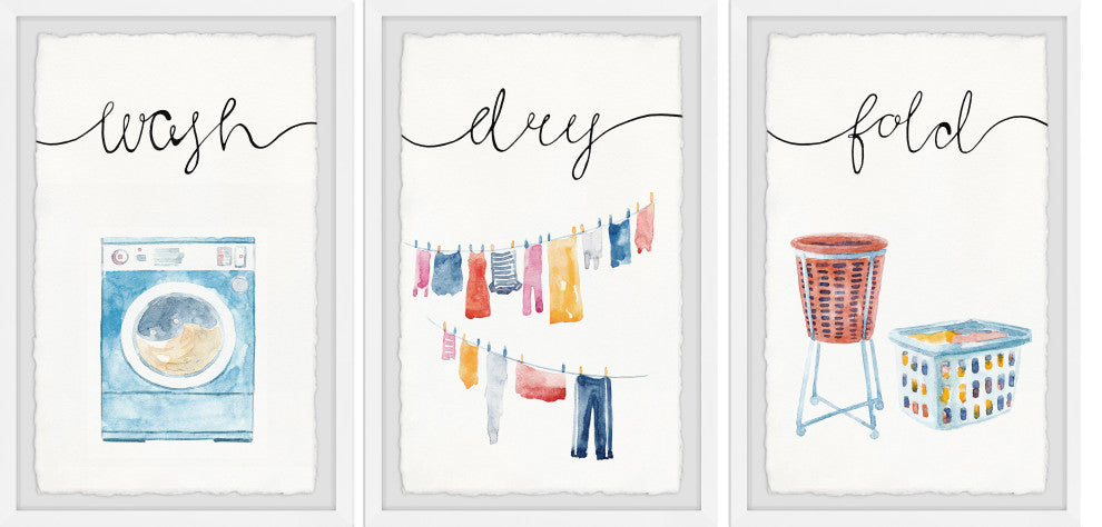 Line Dry Laundry Triptych, 3-Piece Set, 24x36 Panels