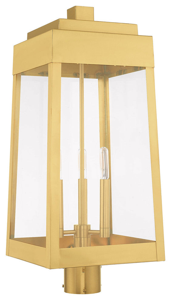 Livex Lighting Satin Brass 3-Light Outdoor Post Top Lantern