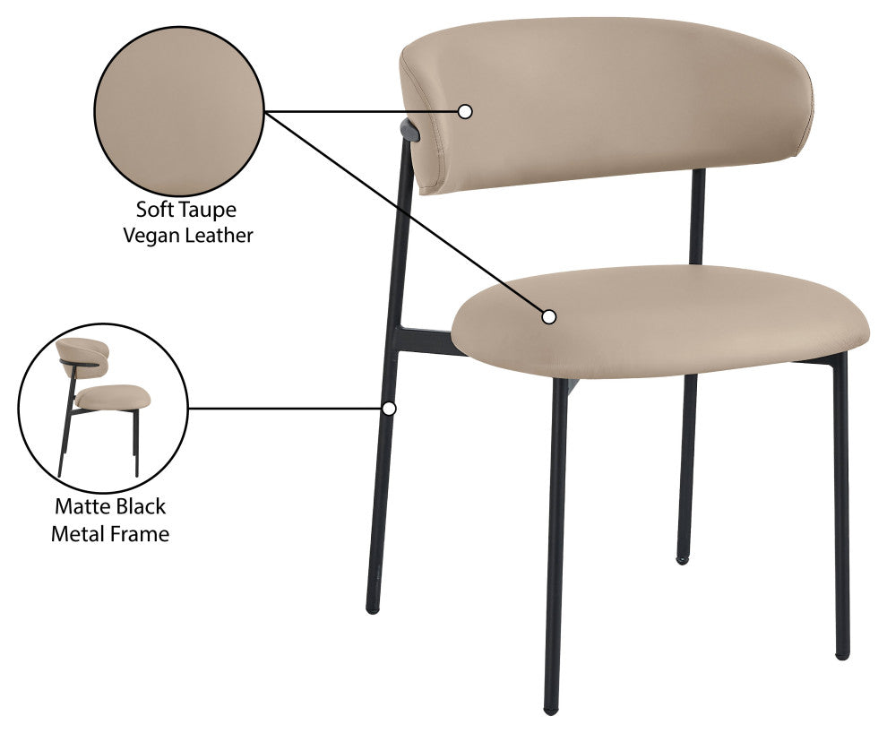 Lupita Vegan Leather Dining Chair, Set of 2, Taupe, Matte Black Finish