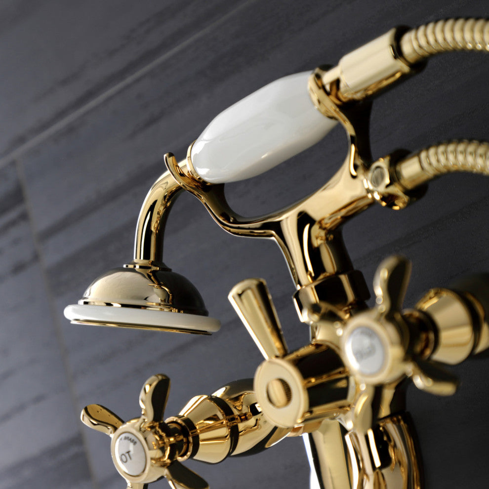 KS246PB Wall Mount Clawfoot Tub Faucet With Hand Shower, Polished Brass