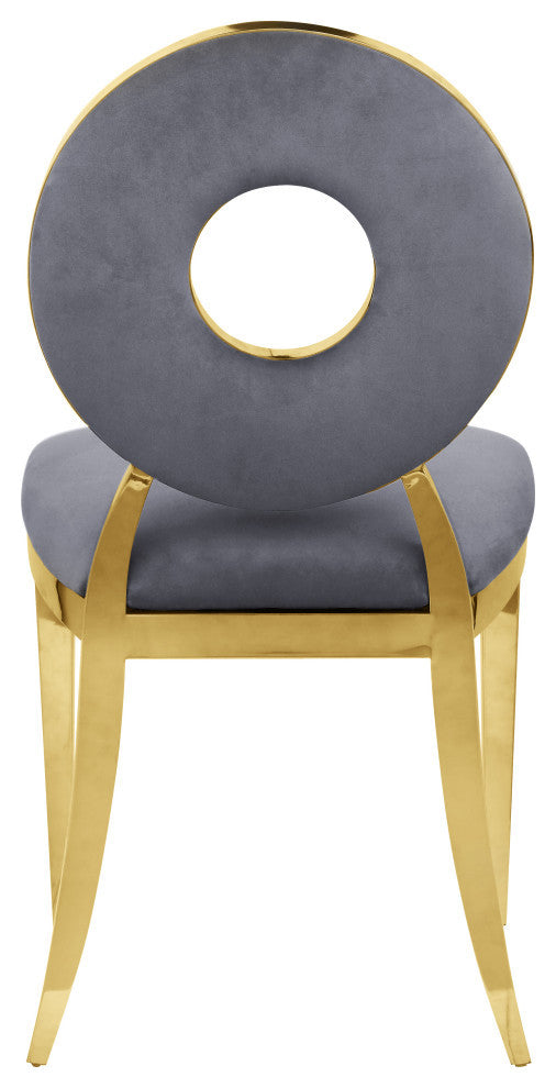 Carousel Upholstered Dining Chair, Set of 2, Gray Velvet, Gold Finish