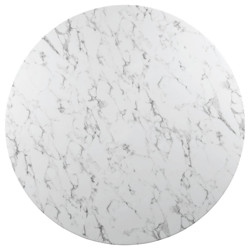 Modern Contemporary 54" Artificial Marble Dining Table, White Metal, 54"