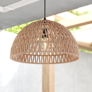 Nassau 1L Matte Black Transitional Pendant Light Natural Woven Rope Shade