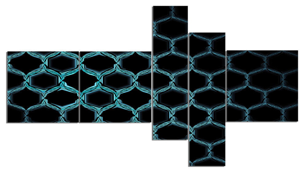 Honeycomb Fractal Gold Hex Pixel, Abstract Art on Canvas, 60"x32", 5 panels