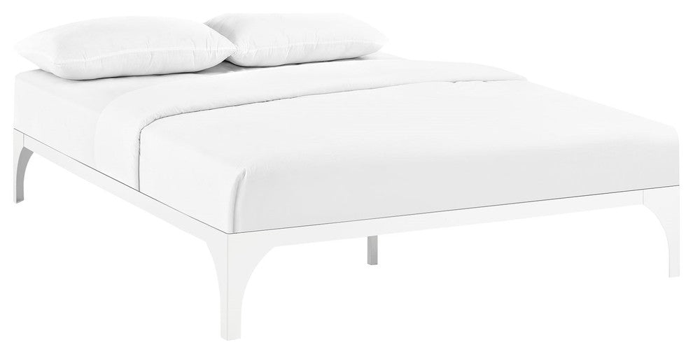 Modern Contemporary Urban King Size Platform Bed Frame, White, Metal Steel